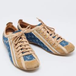 Louis Vuitton Blue/Beige Monogram Denim and Crocodile Impulsion Sneakers Size 37.5