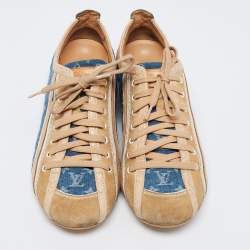 Louis Vuitton Blue/Beige Monogram Denim and Crocodile Impulsion Sneakers Size 37.5