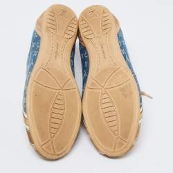 Louis Vuitton Blue/Beige Monogram Denim and Crocodile Impulsion Sneakers Size 37.5