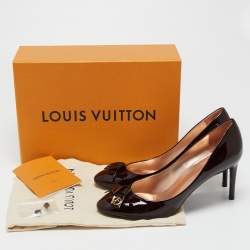 Pre Owned حذاء كعب عالي لوي فيتون فيانسيه جلد لامع عنابي بفيونكة مقاس 38.5