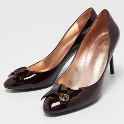 Pre Owned حذاء كعب عالي لوي فيتون فيانسيه جلد لامع عنابي بفيونكة مقاس 38.5