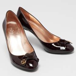 Pre Owned حذاء كعب عالي لوي فيتون فيانسيه جلد لامع عنابي بفيونكة مقاس 38.5