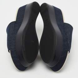 مملوكة مسبقًا Louis Vuitton Navy Blue Denim And Leather Wedge Slide  Sandals Size 40