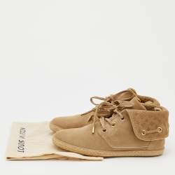 Pre Owned Louis Vuitton Beige Empreinte Suede Lace Up Booties Size 38