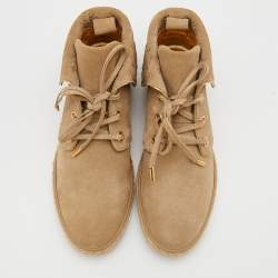 Pre Owned Louis Vuitton Beige Empreinte Suede Lace Up Booties Size 38
