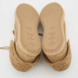 Pre Owned Louis Vuitton Beige Empreinte Suede Lace Up Booties Size 38