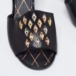 مملوكة مسبقًا Louis Vuitton Black Leather Slide Sandals Size 38.5