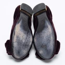 Pre Owned Louis Vuitton Plum Velvet Bow Scrunch Ballet Flats Size 36