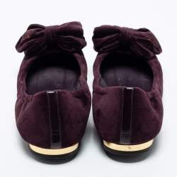 Pre Owned Louis Vuitton Plum Velvet Bow Scrunch Ballet Flats Size 36