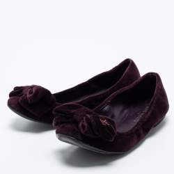 Pre Owned Louis Vuitton Plum Velvet Bow Scrunch Ballet Flats Size 36