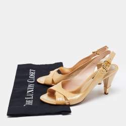 Louis Vuitton Beige Monogram Vernis Leather No Doubt Slingback Sandals Size 36.5