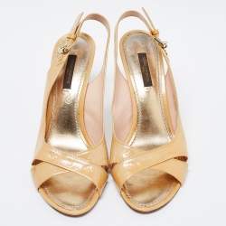 Louis Vuitton Beige Monogram Vernis Leather No Doubt Slingback Sandals Size 36.5
