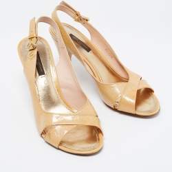 Louis Vuitton Beige Monogram Vernis Leather No Doubt Slingback Sandals Size 36.5