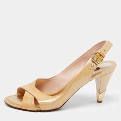 Louis Vuitton Beige Monogram Vernis Leather No Doubt Slingback Sandals Size 36.5