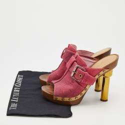Pre Owned Louis Vuitton Pink Monogram Denim Vintage Rosa Platform Clog Mules Size 39