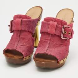 Pre Owned Louis Vuitton Pink Monogram Denim Vintage Rosa Platform Clog Mules Size 39