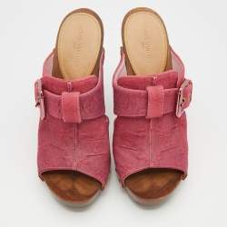 Pre Owned Louis Vuitton Pink Monogram Denim Vintage Rosa Platform Clog Mules Size 39