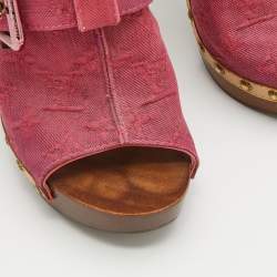 Pre Owned Louis Vuitton Pink Monogram Denim Vintage Rosa Platform Clog Mules Size 39