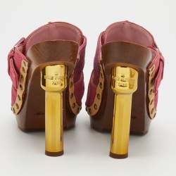 Pre Owned Louis Vuitton Pink Monogram Denim Vintage Rosa Platform Clog Mules Size 39