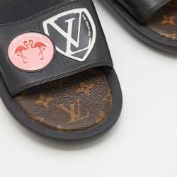 Louis Vuitton Black Leather LV Flamingo Flat Slide Sandals Size 40