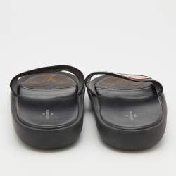 Louis Vuitton Black Leather LV Flamingo Flat Slide Sandals Size 40