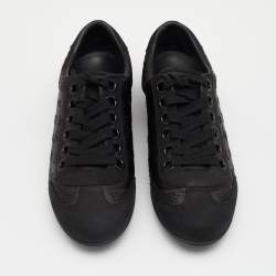 مملوكة مسبقًا Louis Vuitton Black Monogram Satin And Leather Lace Up Sneakers Size 38.5