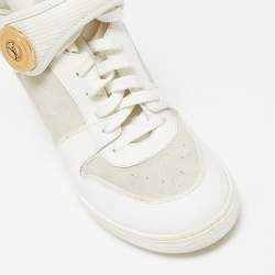 Pre Owned Louis Vuitton White/Grey Epi Leather and Suede Postmark Sneaker Boots Size 38