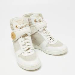 Pre Owned Louis Vuitton White/Grey Epi Leather and Suede Postmark Sneaker Boots Size 38