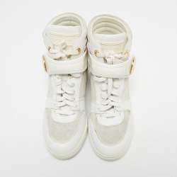 Pre Owned Louis Vuitton White/Grey Epi Leather and Suede Postmark Sneaker Boots Size 38