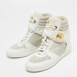 Pre Owned Louis Vuitton White/Grey Epi Leather and Suede Postmark Sneaker Boots Size 38