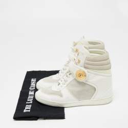 Pre Owned Louis Vuitton White/Grey Epi Leather and Suede Postmark Sneaker Boots Size 38