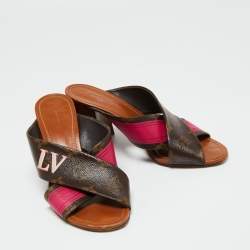 مملوكة مسبقًا Louis Vuitton Brown/Pink Monogram Canvas Panorama Slide Mule Sandals Size 37.5