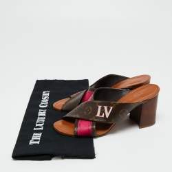 مملوكة مسبقًا Louis Vuitton Brown/Pink Monogram Canvas Panorama Slide Mule Sandals Size 37.5