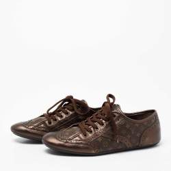 Louis Vuitton Brown Monogram Canvas And Leather Low Top Sneakers Size 37