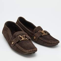 مملوكة مسبقًا Louis Vuitton Dark Brown Suede Monte Carlo Slip On Loafers Size 41