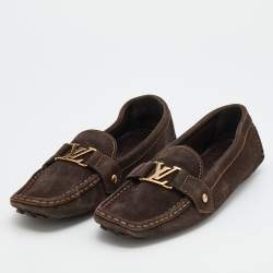 مملوكة مسبقًا Louis Vuitton Dark Brown Suede Monte Carlo Slip On Loafers Size 41