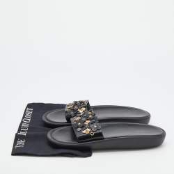 Louis Vuitton Black Patent Leather Applique Embellished Platform Slide Sandals Size 40