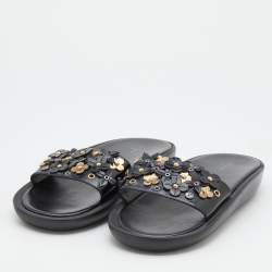 Louis Vuitton Black Patent Leather Applique Embellished Platform Slide Sandals Size 40