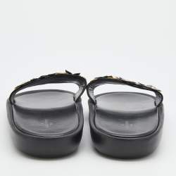 Louis Vuitton Black Patent Leather Applique Embellished Platform Slide Sandals Size 40