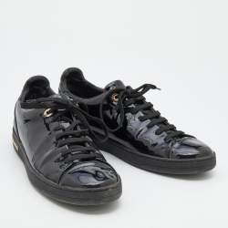 Louis Vuitton Black Patent Leather Frontrow Low Top Lace Up Sneakers Size 40
