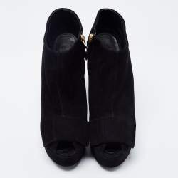 Louis Vuitton Black Suede Bow Peep Toe Ankle Booties Size 36.5