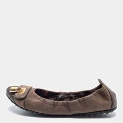 Pre Owned Louis Vuitton Brown Leather And Monogram Canvas Ballet Flats Size 37.5