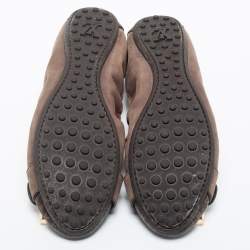 Pre Owned Louis Vuitton Brown Leather And Monogram Canvas Ballet Flats Size 37.5