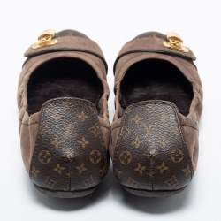 Pre Owned Louis Vuitton Brown Leather And Monogram Canvas Ballet Flats Size 37.5
