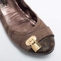 Pre Owned Louis Vuitton Brown Leather And Monogram Canvas Ballet Flats Size 37.5