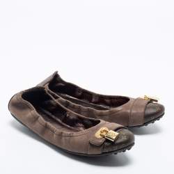 Pre Owned Louis Vuitton Brown Leather And Monogram Canvas Ballet Flats Size 37.5