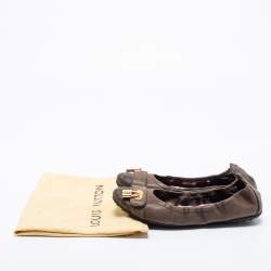 Pre Owned Louis Vuitton Brown Leather And Monogram Canvas Ballet Flats Size 37.5