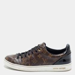 Louis Vuitton Brown Monogram Canvas and Black Patent Leather Frontrow Low Top Sneakers Size 39.5