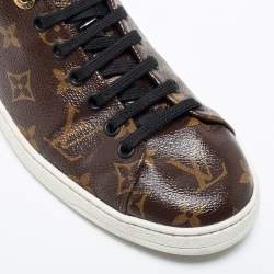 Louis Vuitton Brown Monogram Canvas and Black Patent Leather Frontrow Low Top Sneakers Size 39.5