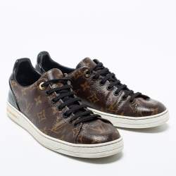 Louis Vuitton Brown Monogram Canvas and Black Patent Leather Frontrow Low Top Sneakers Size 39.5